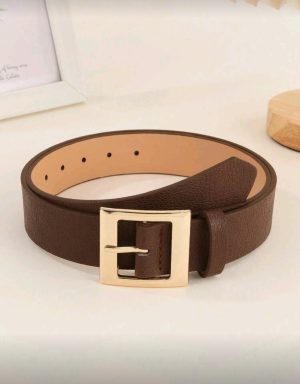 Women’s Café brown belt with gold geometric buckle