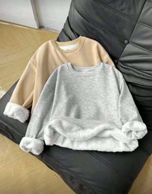 Kids sweatshirt age 8, casual pullover, warm kids top, beige / gray